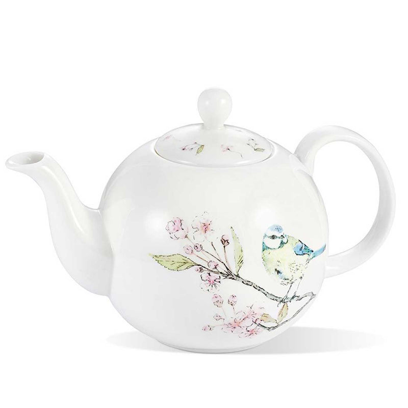 Blue Tit on Blossom Teapot British Made Blue Tit on Blossom Teapot by Mosney Mill
