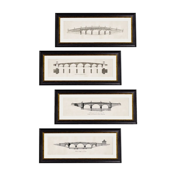 C.1700's Architectural Elevations of Bridges Framed Prints by T A Interiors