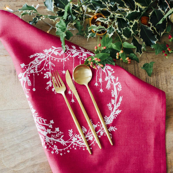 Christmas Linen Napkins - Pair by Helen Round
