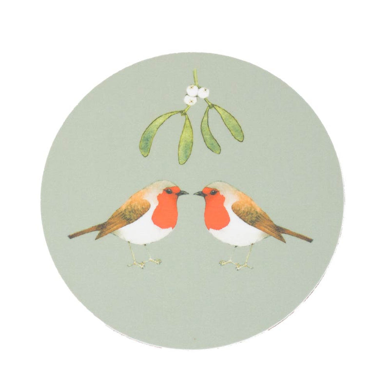 Robin & Mistletoe Coaster British Made Robin & Mistletoe Coaster by Iona Buchanan