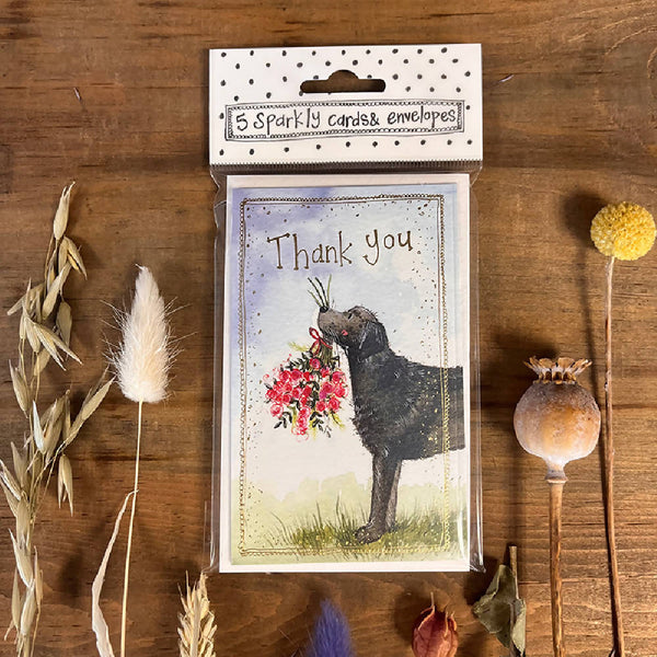 Labrador and Flowers Thank You Notelet Pack by Alex Clark Art