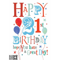 Happy 21st Birthday Card - Jangles British Made Happy 21st Birthday Card - Jangles by Blue Eyed Sun