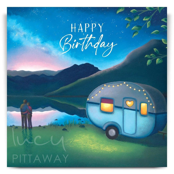 Stargazing Caravan Birthday Card by Lucy Pittaway