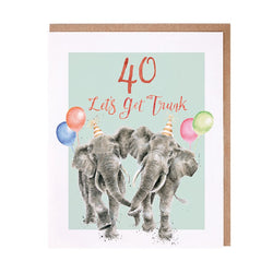 40 Lets Get Trunk Birthday Card British Made 40 Lets Get Trunk Birthday Card by Wrendale