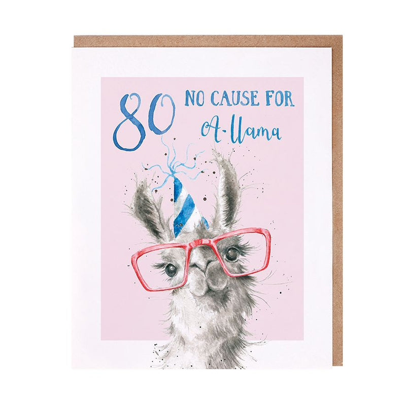 80 No Cause for A-Llama Birthday Card British Made 80 No Cause for A-Llama Birthday Card by Wrendale