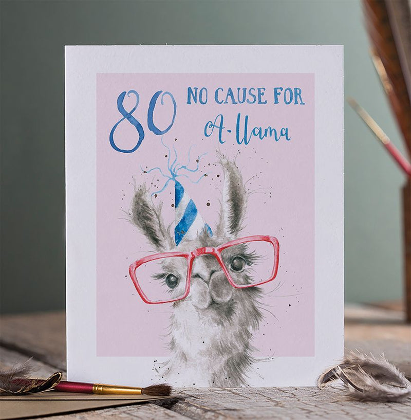 80 No Cause for A-Llama Birthday Card British Made 80 No Cause for A-Llama Birthday Card by Wrendale