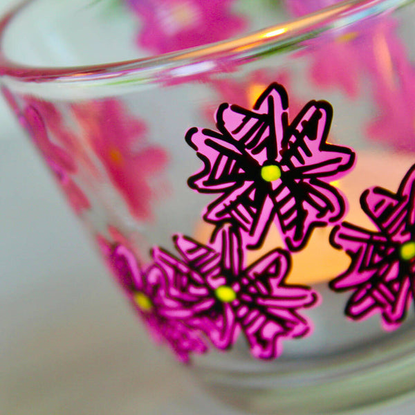 Pink Flower Hand Painted Tea Light Holders by Samara Ball