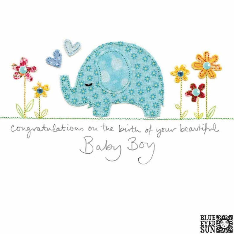 Baby Boy Elephant Card - Sew Delightful British Made Baby Boy Elephant Card - Sew Delightful by Blue Eyed Sun
