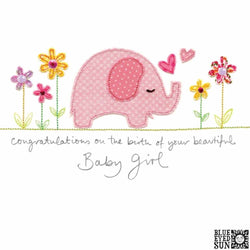 Baby Girl Elephant Card - Sew Delightful British Made Baby Girl Elephant Card - Sew Delightful by Blue Eyed Sun