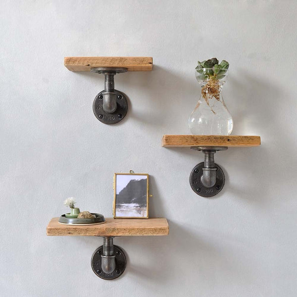 Reclaimed Wood Pipe Set of Three Shelves by Industrial By Design