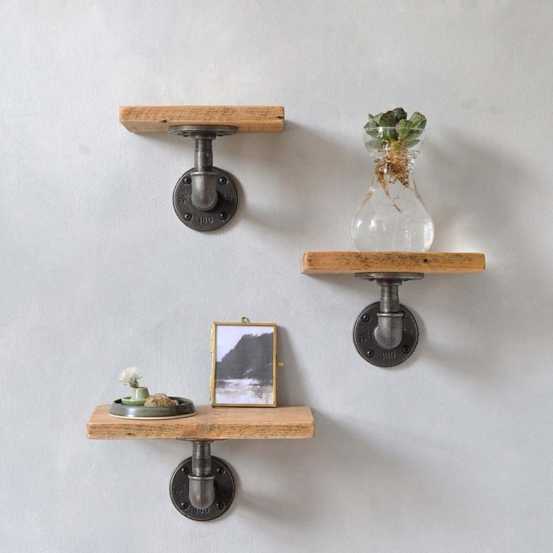 Reclaimed Wood Pipe Set of Three Shelves British Made Reclaimed Wood Pipe Set of Three Shelves by Industrial By Design