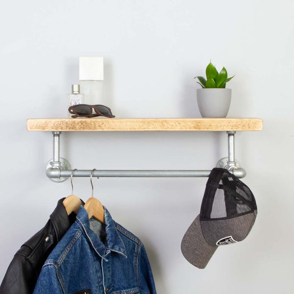 Finchley Industrial Clothes Shelf And Rail Natural Wall Shelf by Industrial By Design