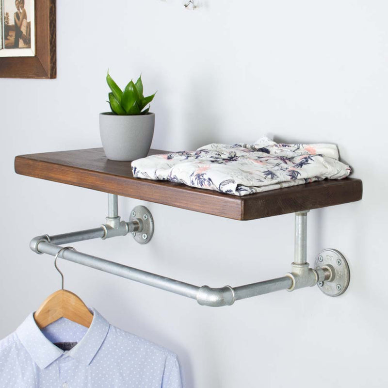 Finchley Industrial Clothes Shelf And Rail Dark Wall Shelf British Made Finchley Industrial Clothes Shelf And Rail Dark Wall Shelf by Industrial By Design